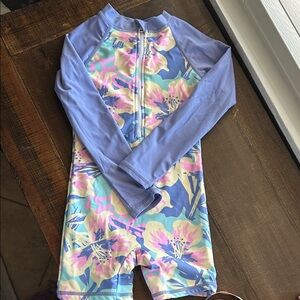 Floral Kids Swim Suit - Blue and Pink